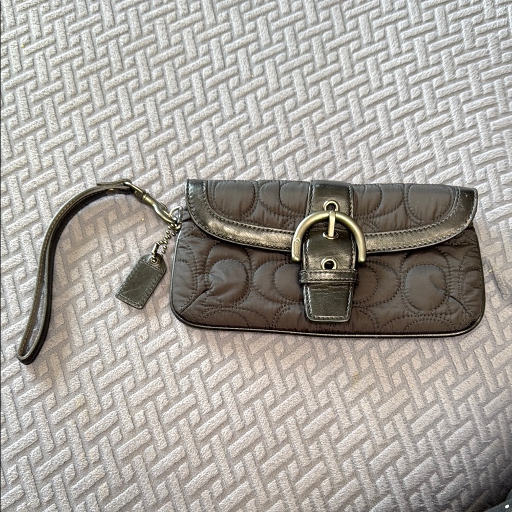Coach Quilted Black Wristlet with Buckle